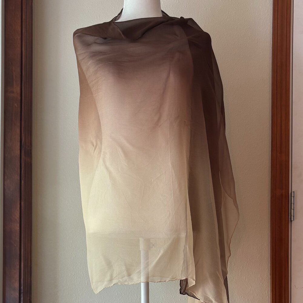 Pure Silk Scarf Brown Sand Ombre 100% Silk Beach Summer Hand Roll Made in Japan - Picture 5 of 8
